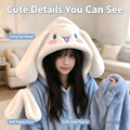 Cute Cinnamoroll Coral Fleece Long Robe for Women, Hooded Bathrobe, Warm Fall Winter Loungewear, Wearable Outside Home