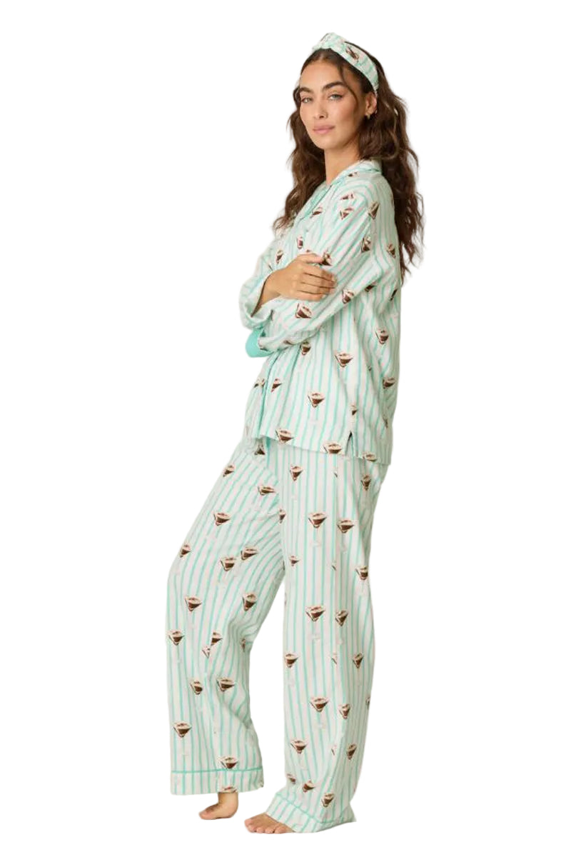 P. J.  Salvage Espresso Martini 3-Piece Flannel PJ Set in Pool Blue