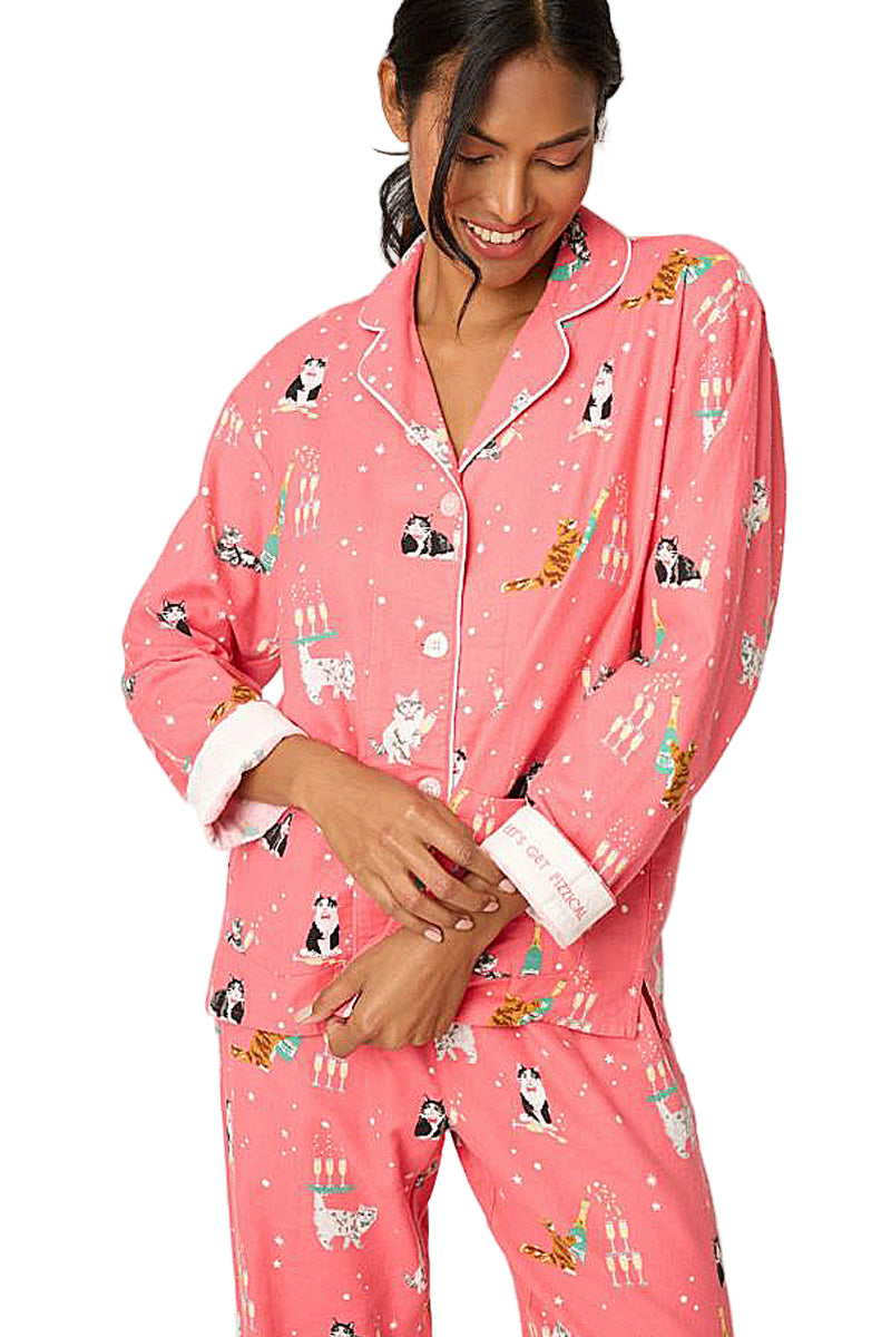 P.J Salvage Let's Get Fizzical 3-Piece Flannel PJ Set in Dark Coral