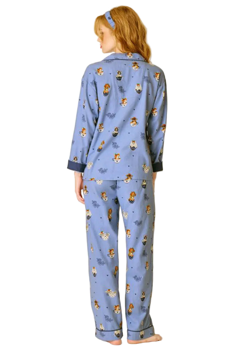 P. J. Salvage Teacup Pups 3-Piece Flannel PJ Set in Denim