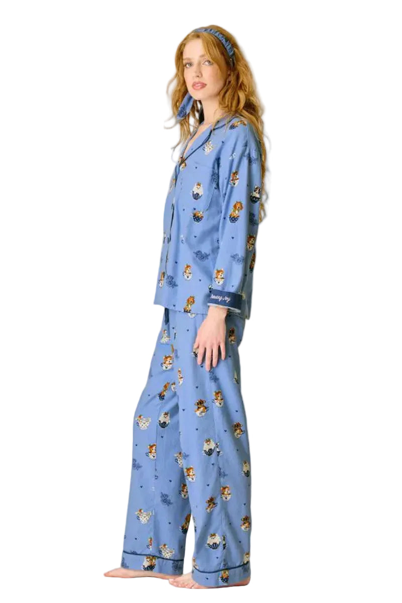 P. J. Salvage Teacup Pups 3-Piece Flannel PJ Set in Denim