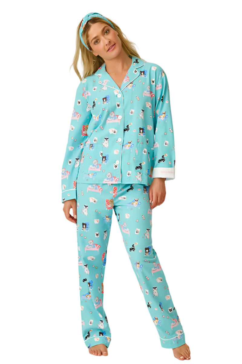 P.J Salvage This Is How I Roll Print Flannel PJ Set with Headband in Turquoise