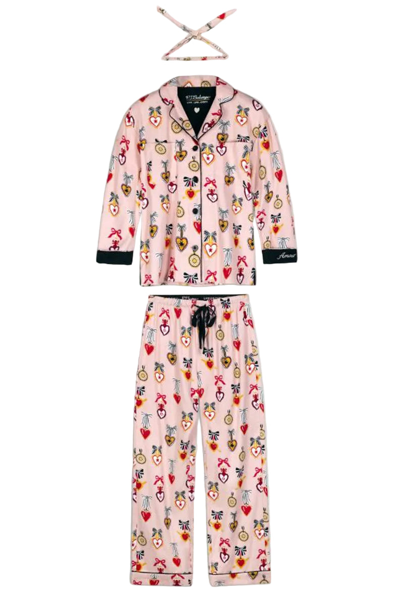 P. J. Salvage Love Lockets 3-Piece Flannel PJ Set in Iced Rose