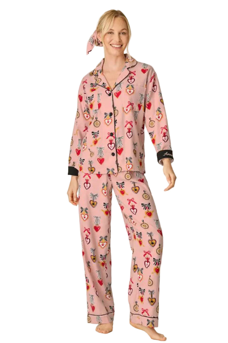 P. J. Salvage Love Lockets 3-Piece Flannel PJ Set in Iced Rose