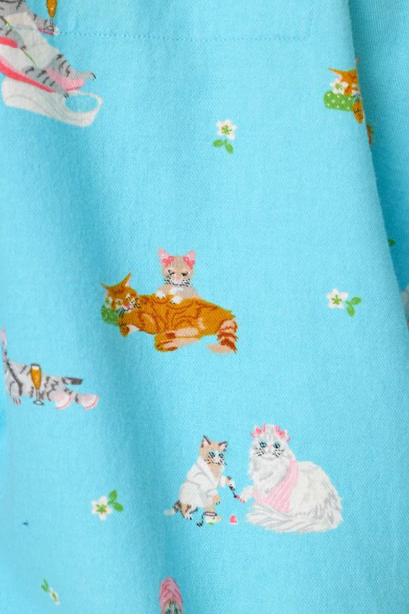 P. J. Salvage Pampered Cat 3-Piece Flannel PJ Set in Blue Elixir